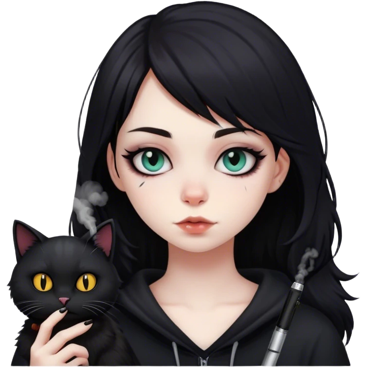 Emo girl hitting a vape with her cat emoji