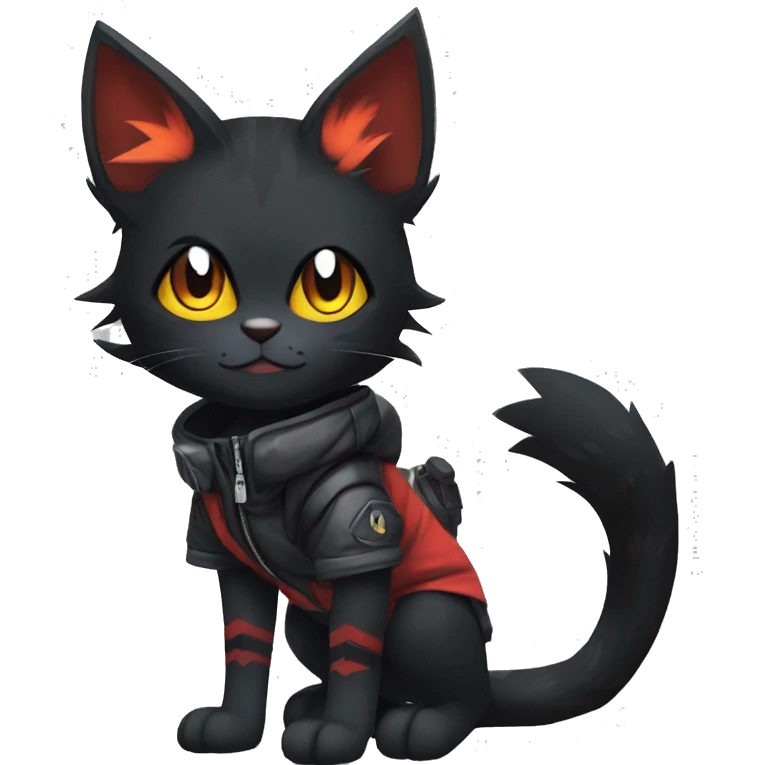 Edgy Shy Anthro boyish cool pretty dark black Litten-Pokémon-cat-fursona techwear emoji