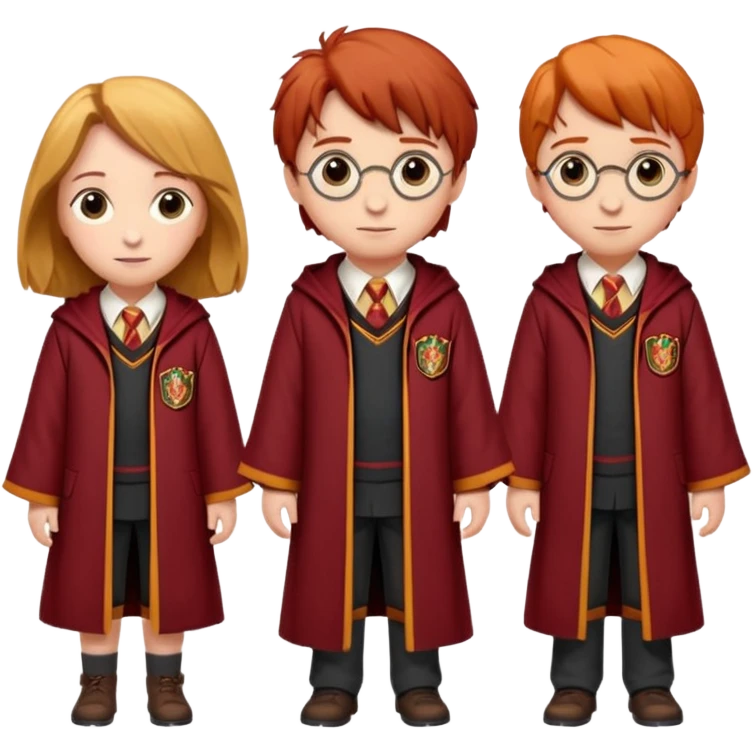 harry potter, ronald weasley and hermione granger in gryfinndor uniform emoji