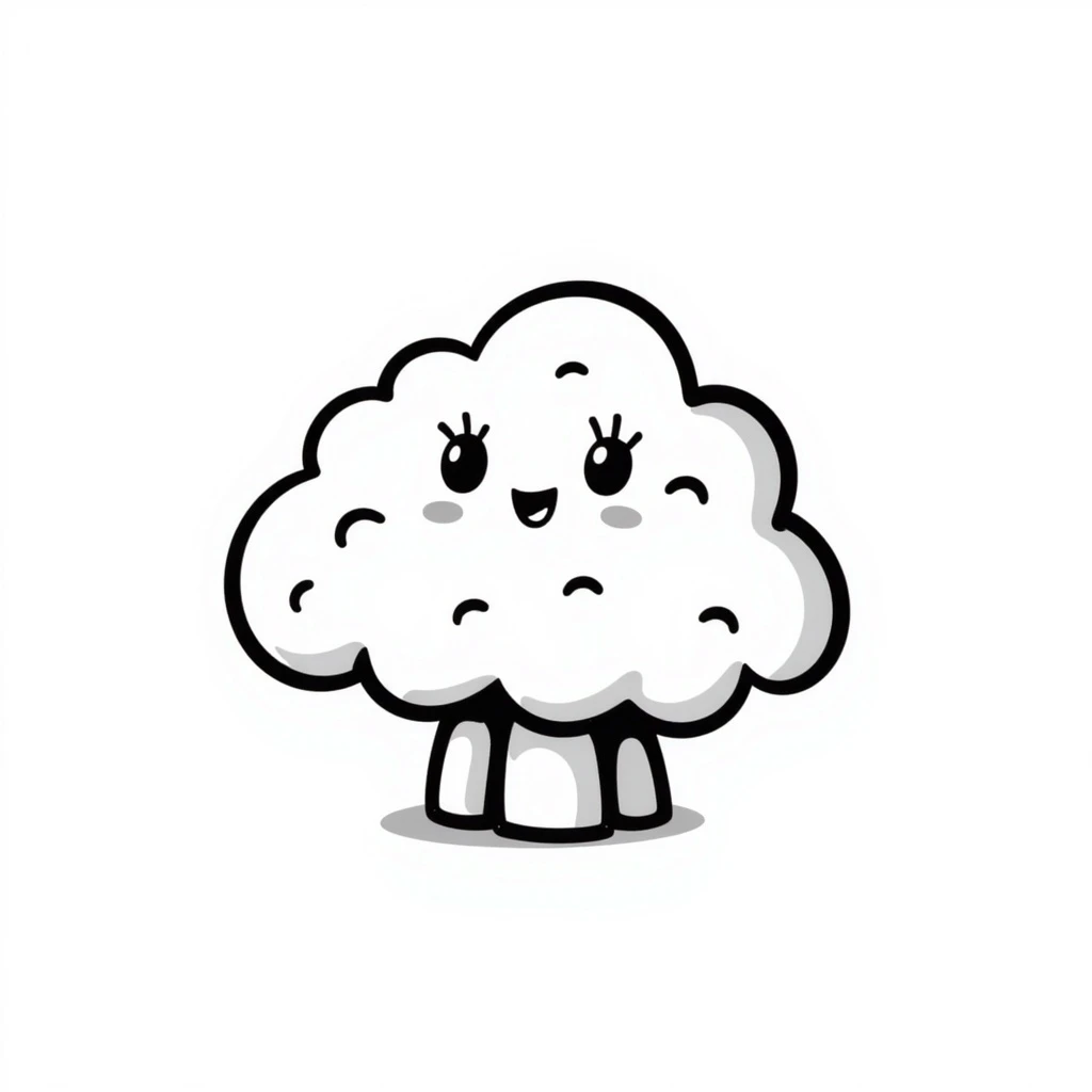 hand-drawn doodle of cauliflower, playful, black outlines emoji