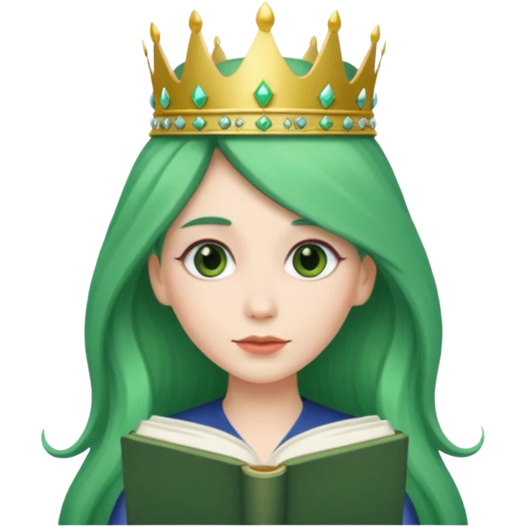 Long Hair Women with green Book, White straight hair, crown

 emoji