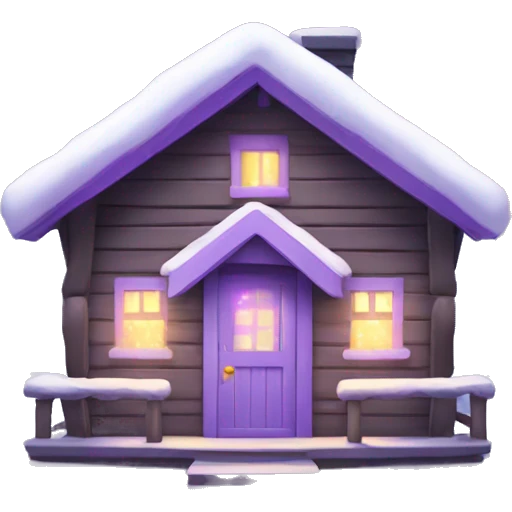 winter cabin with lilac Christmas lights  emoji