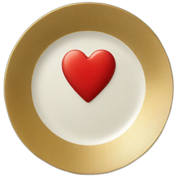 plate with a red heart with eyes drawn on it like “comme de garçons” and also with gold emoji