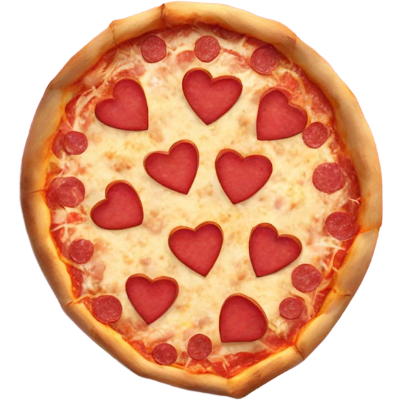 Realistic heart shaped pizza sitting flat in a open pink pizza box. emoji