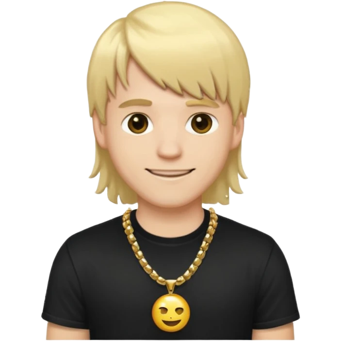 make a iphone emoji who is a white man that looks young with long blonde hair with bangs, with a black punk shirt and a golden neckless emoji