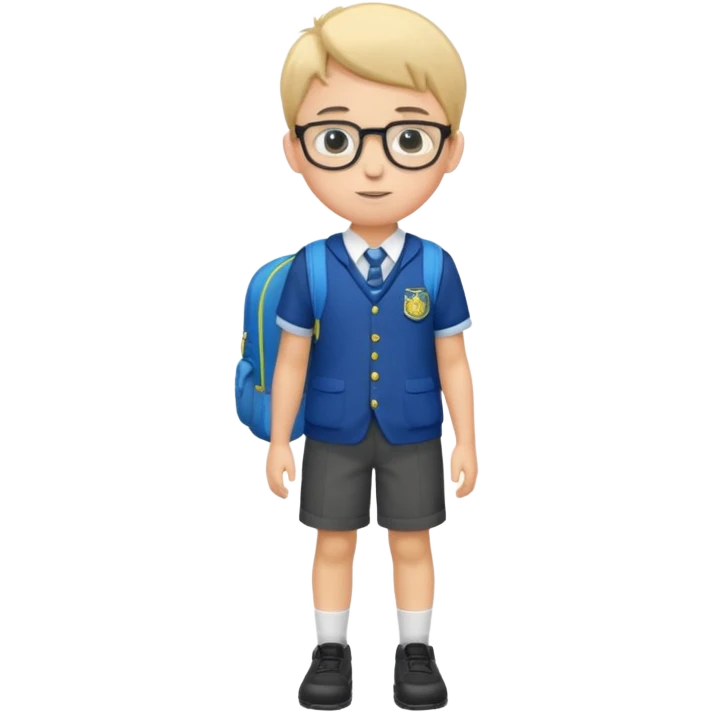 Boy with glasses walking to  in  uniform and backpack, full body emoji