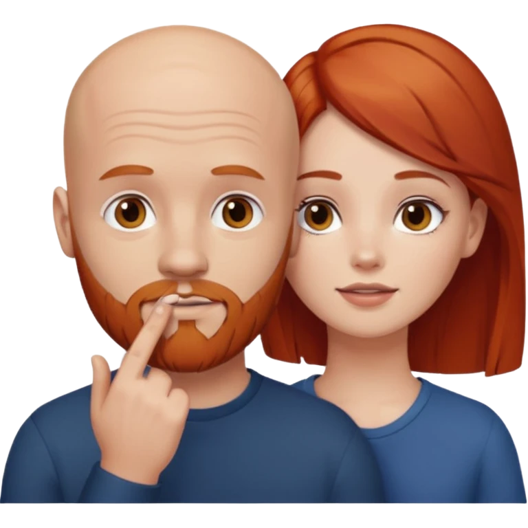 White Bald man with red beard touching face white girl brown hair  emoji