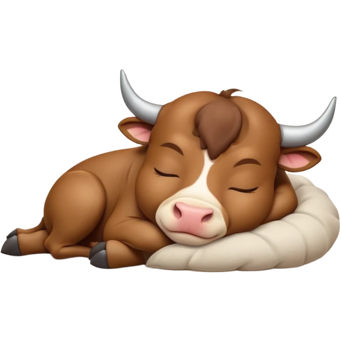 meme-worthy-cute-sleeping-domestic-bull-portrait-emoji,-head-resting-peacefully-with-a-contented-smile,-showcasing-a-robust,-muscular-build-and-a-luxuriously-soft-coat,-eyes-gently-closed-in-serene,-restful-slumber,-simplified,-solid-brown emoji
