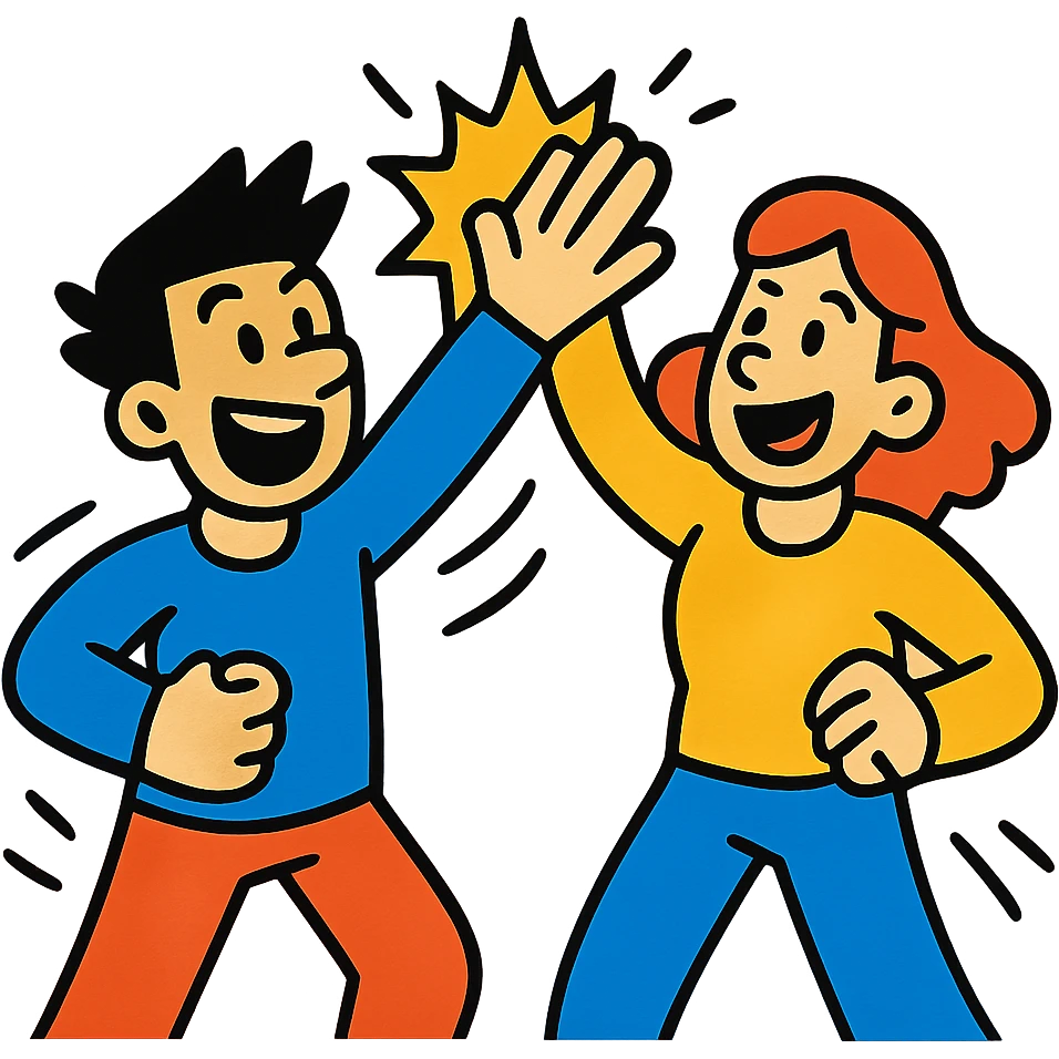 high five, bold colors, comic energy emoji