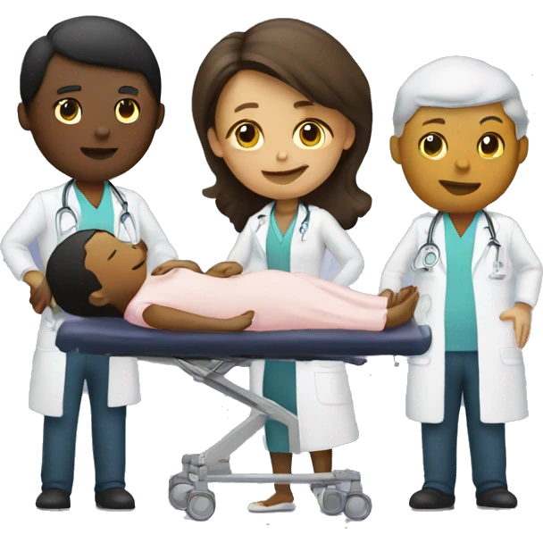 a woman gives birth and doctors stand nearby emoji