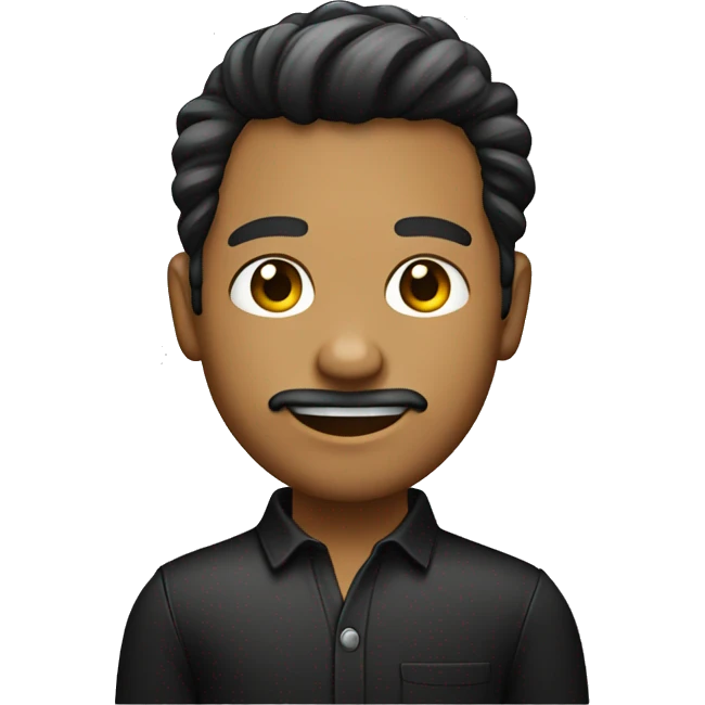 Diseñador de tono de piel blanco, cabello negro con cara seria y camisa negra emoji