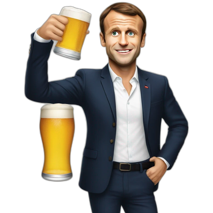 Emmanuel Macron holding a beer emoji