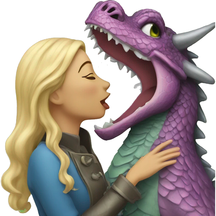 Lady kissing dragon emoji