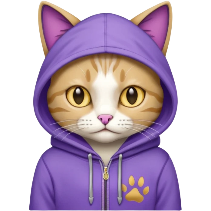 Cat wearing a purple and gold hoodie that says “ΩΨΦ» emoji