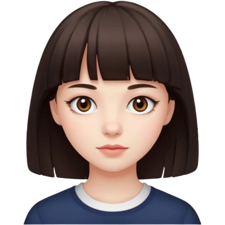 brunette girl with dark brown eyes, pale rosy skin and bangs emoji