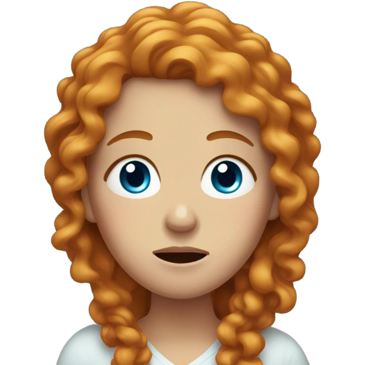 Ginger woman long curly hair blue eyes CRYING emoji