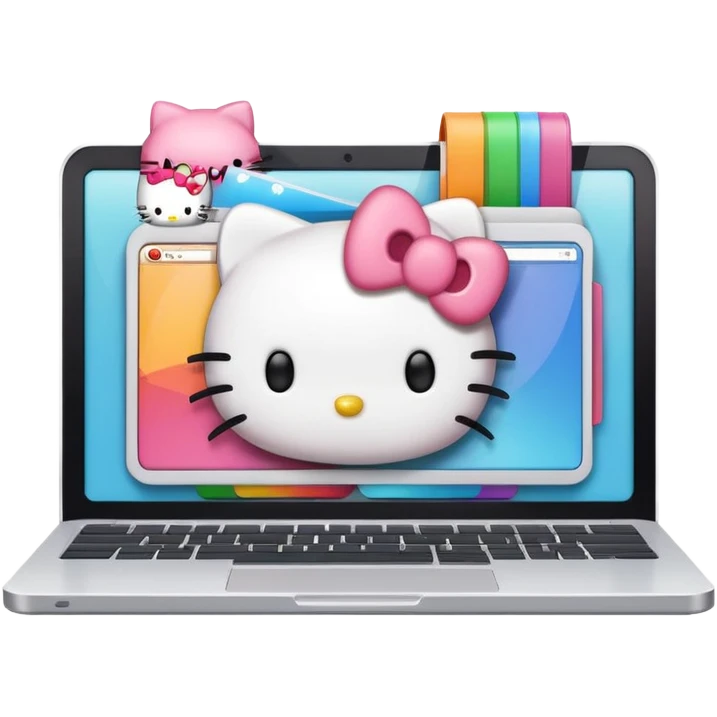 Hello Kitty peeking out from a cute cartoon browser window with colorful browser UI elements emoji