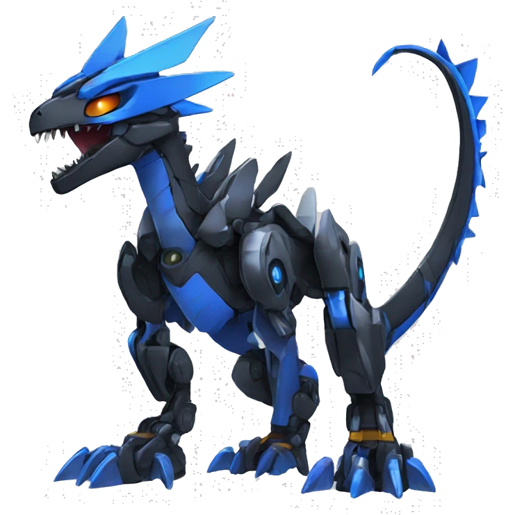  Cool Edgy Futuristic Black Blue Digimon-Fakemon-Raptor-Dragon-Mecha full body emoji