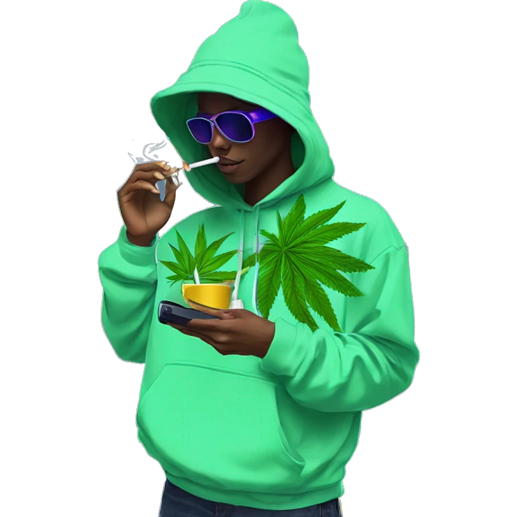 Hemp leaves Multicoloured neon person smoking wearing hoodie dancing hip hop bucket hat tropical Skater fashion aesthetic baggy clothes graphic t shirt 420 emoji