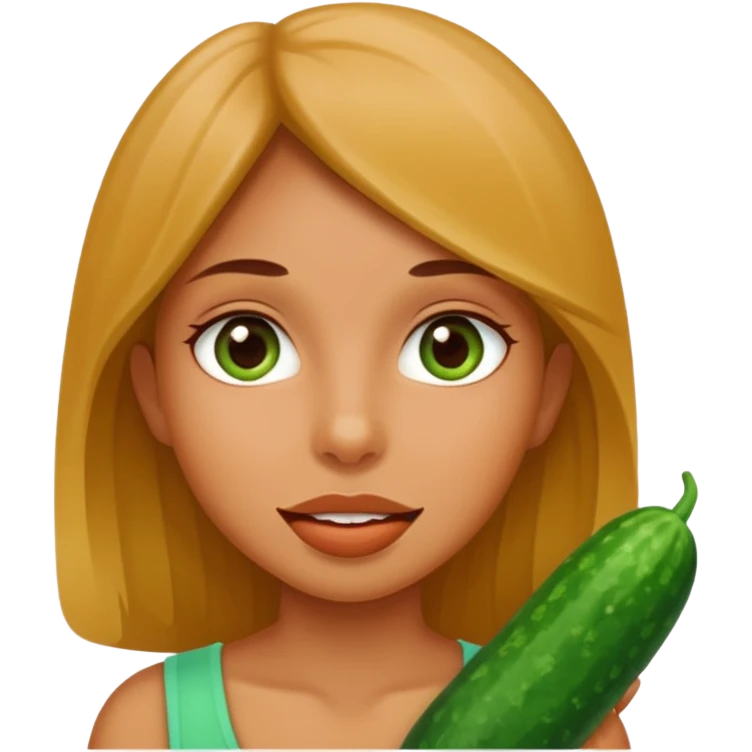Girl with a tan cucumber in her mouth emoji