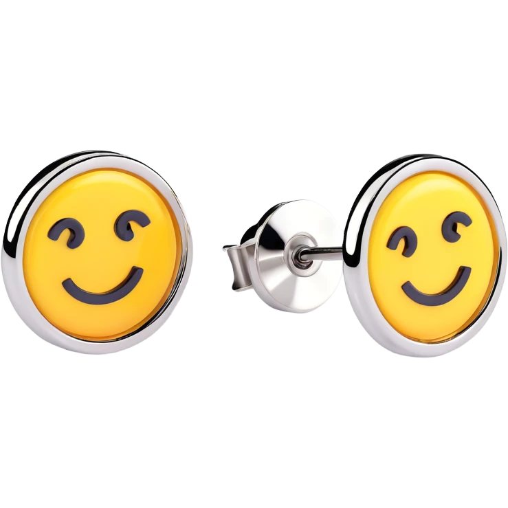 pair of 3D emoji-style Chanel logo stud earrings, glossy silver, elegant emoji