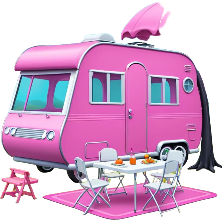 Jetson’s Ultra hotrod cute Haunted Barbie dream house Caravan with picnic table and folding chairs on top  emoji