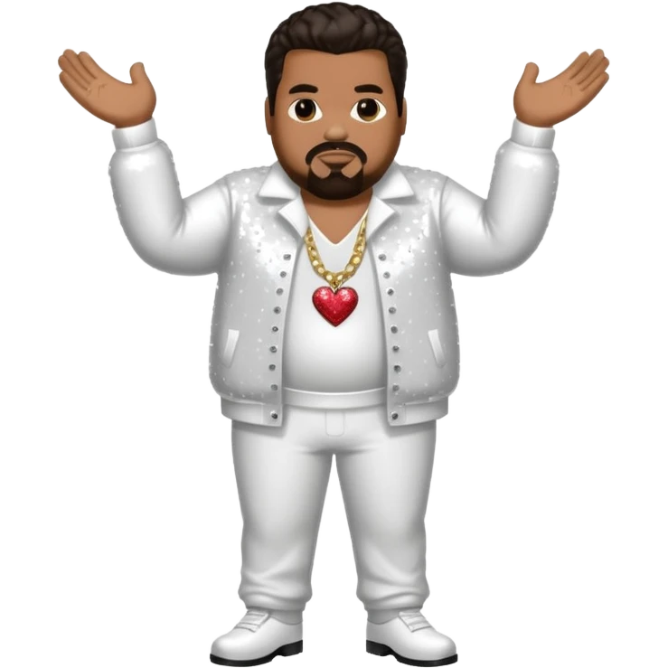 Fatman Scoop with dark brown hair, white sequin outfit emoji