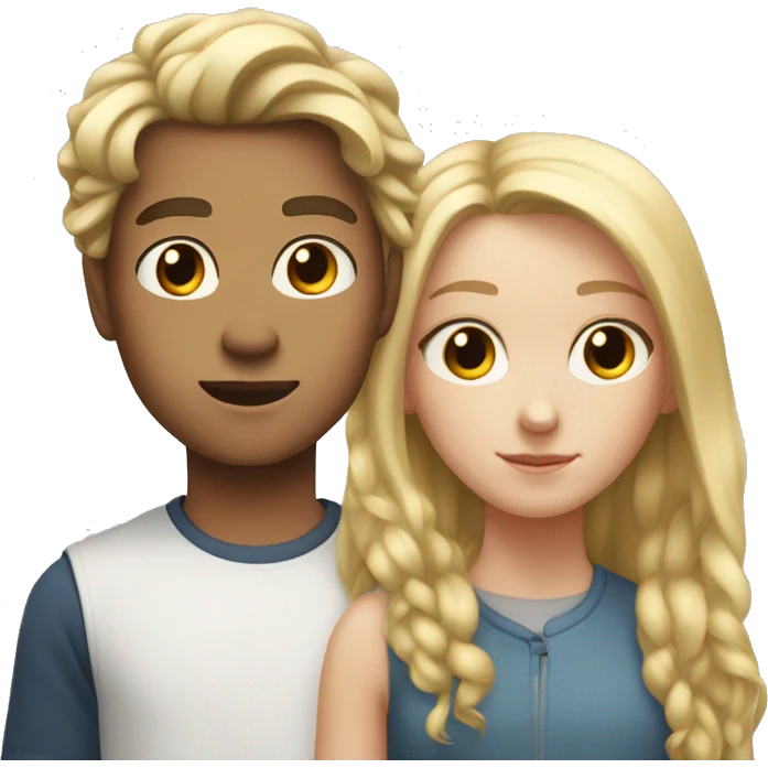 White teen boy 14, with girl-like standing next to his sister with long blond hair, 12 year old emoji