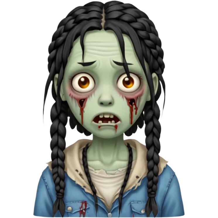 make a zombie with a droopy mouth girl with black knotless braids  emoji