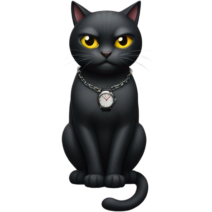 Angry Black cat with a watch emoji