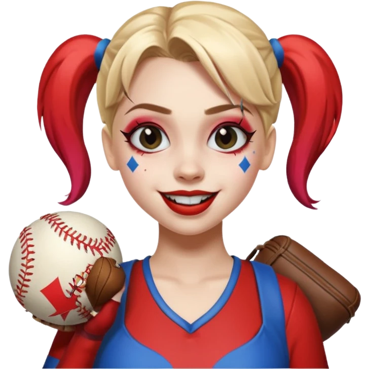 Harley Quinn holding a baseball bag while winking  emoji