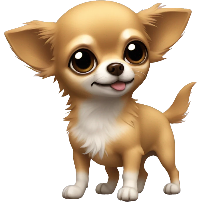 Gold-brown, fuzzy Chihuahua plaing with an black chihuahua who dosent have much furr emoji