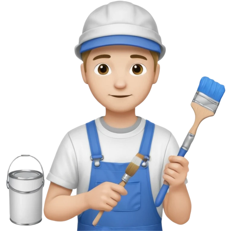 male house painter in work clothes and cap holding a paintbrush and paint can emoji