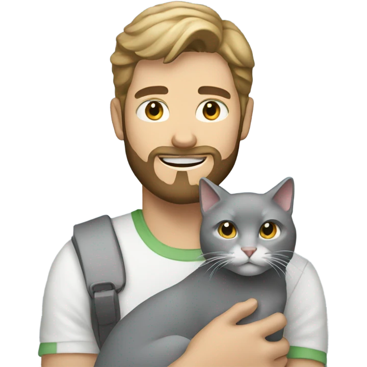 White Guy with beard holding gray/white cat emoji