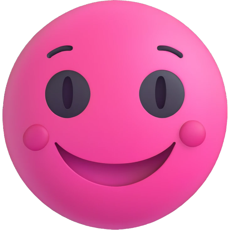 3D smiley emoji, round shape, pink color, with text 'szimpi', smiling face emoji