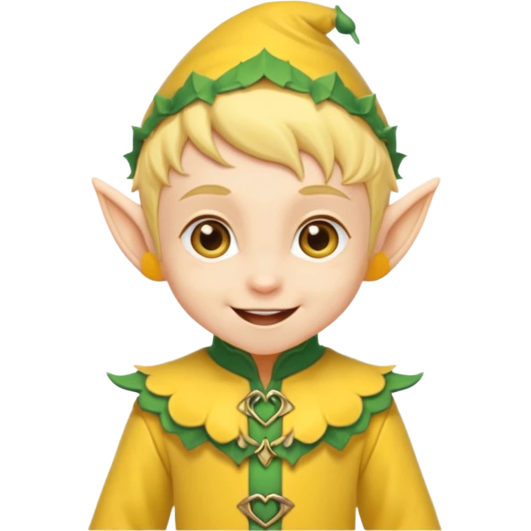 Tiny elf baby with pointy ears and hat, yellow outfit emoji