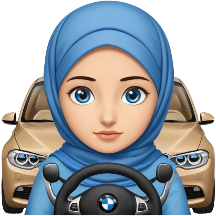 Turkish beautiful finish Konya girl blue eyes with denim hijab dress and driving bmw car emoji