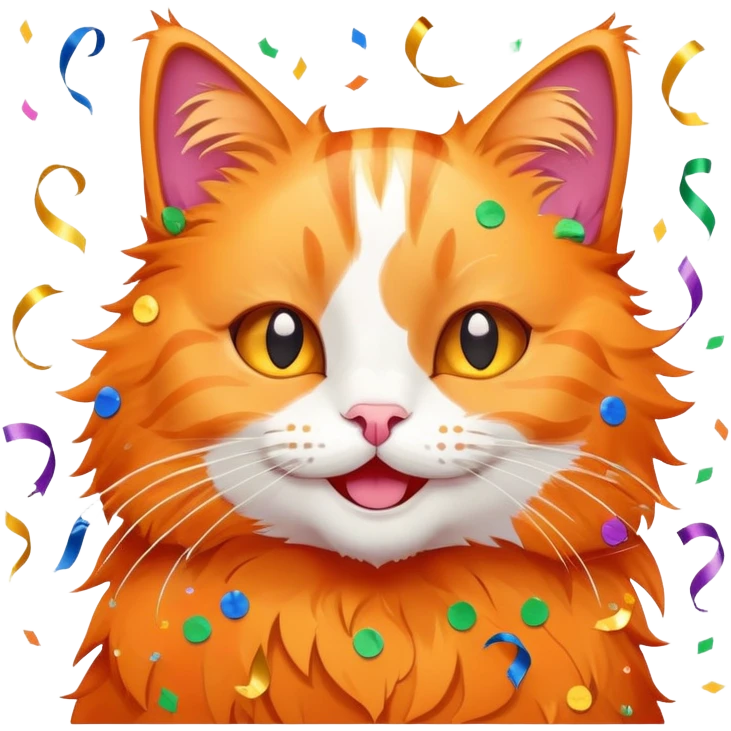 Cat with confetti and streamers celebrating emoji
