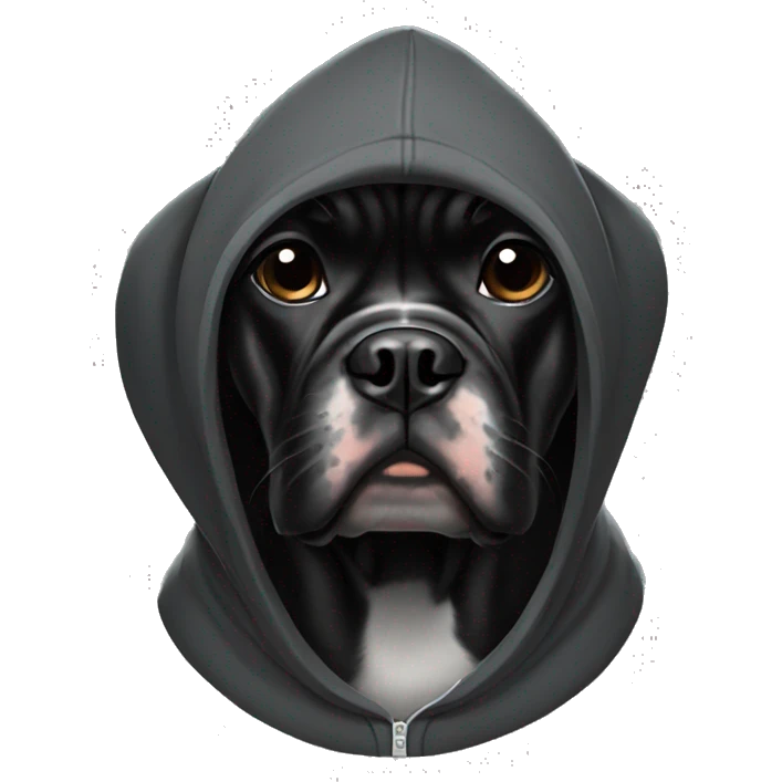 Black boxer dog in hoodie emoji