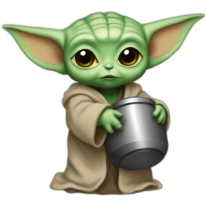 Baby yoda holding a weight emoji