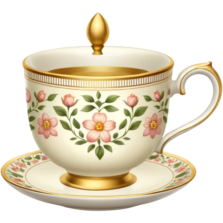 Golden teacup with floral pattern  emoji
