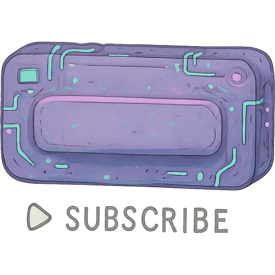 a lavender "subscribe" button, future, cyberpunk
the words appear below a triangle pointed to the right

 emoji