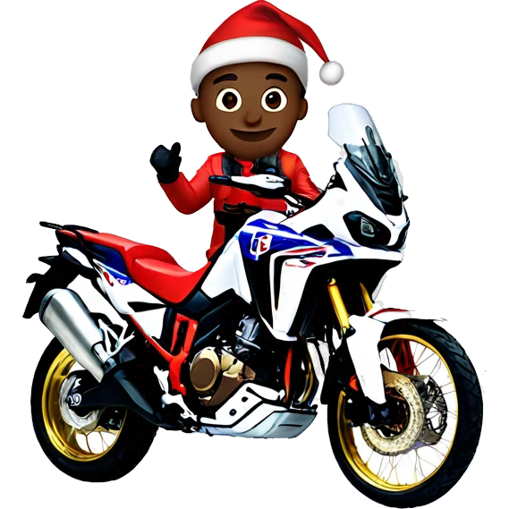 Young Man dressed for Christmas riding a Honda Africa Twin emoji
