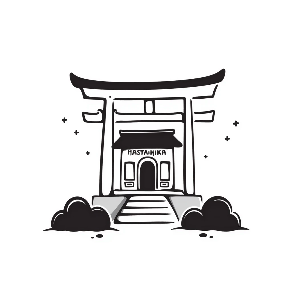 shinto shrine, hand drawn, sketch style emoji