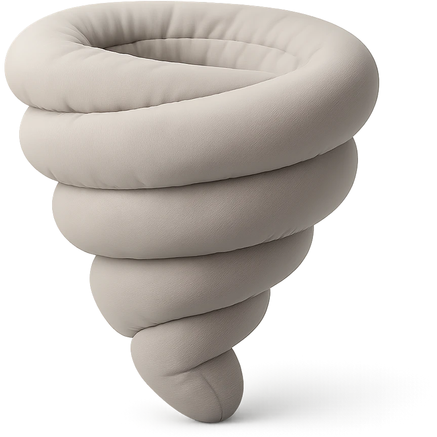 tornado in cushion style, soft plush look, swirling shape emoji