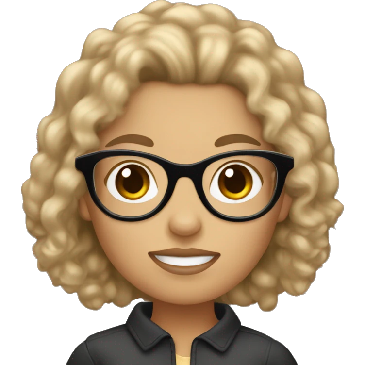 A White girl with curly black hair and glasses holding a brown Yorkie  emoji