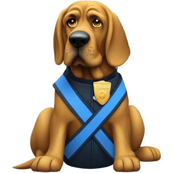 Gold and blue bloodhound as a policeman directing traffic.  emoji