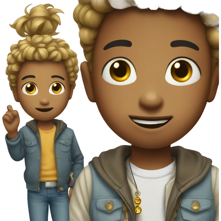 a boy showing keychain beads emoji