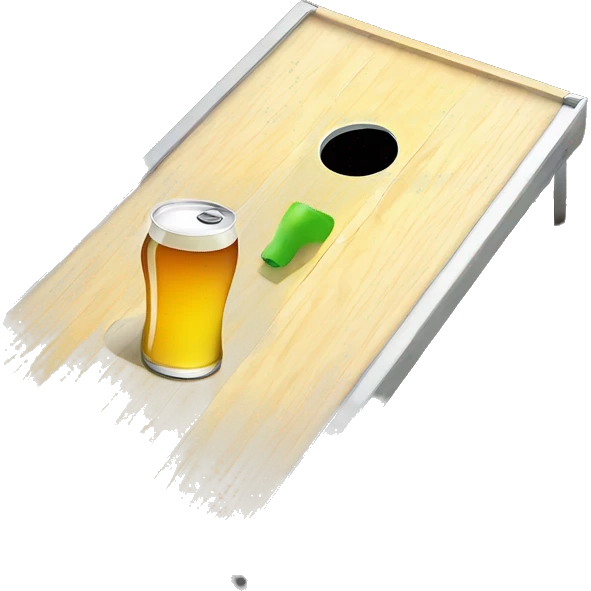 Cornhole board with a beer can placed next to it emoji