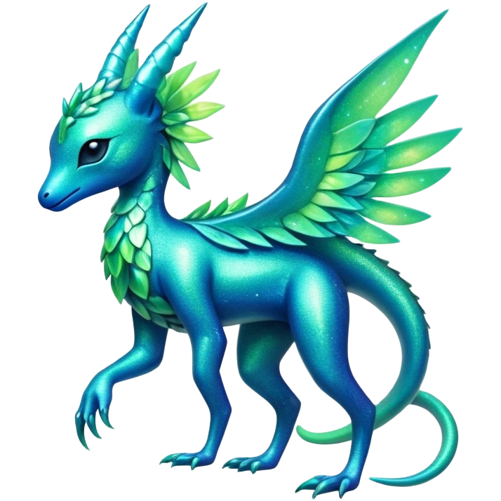Shiny Exotic Futuristic Tropical Colorful Neon-colored Glittery Ethereal Sparkly Amaura-Aurorus-Fakémon-hybrid-creature (full body)  emoji